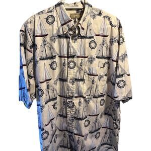 Natural Issue Nautical Mens XLT Cotton SS Shirt Boat Sailboat Sloop Schooner EUC